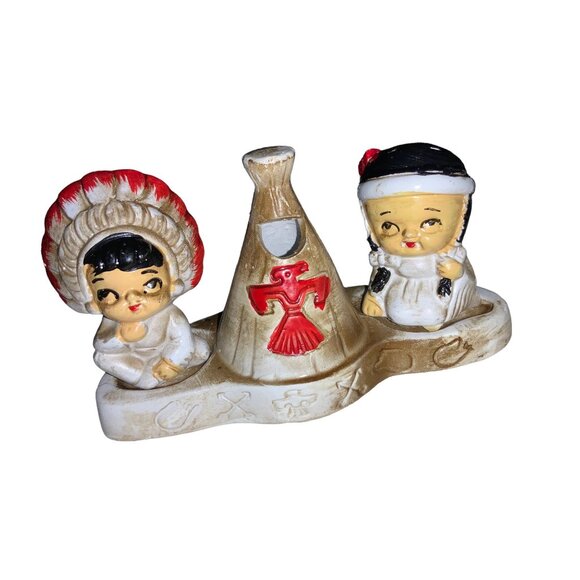 Native Americans and Teepee Salt and Pepper 3 piece Shaker Set vintage - Picture 3 of 16